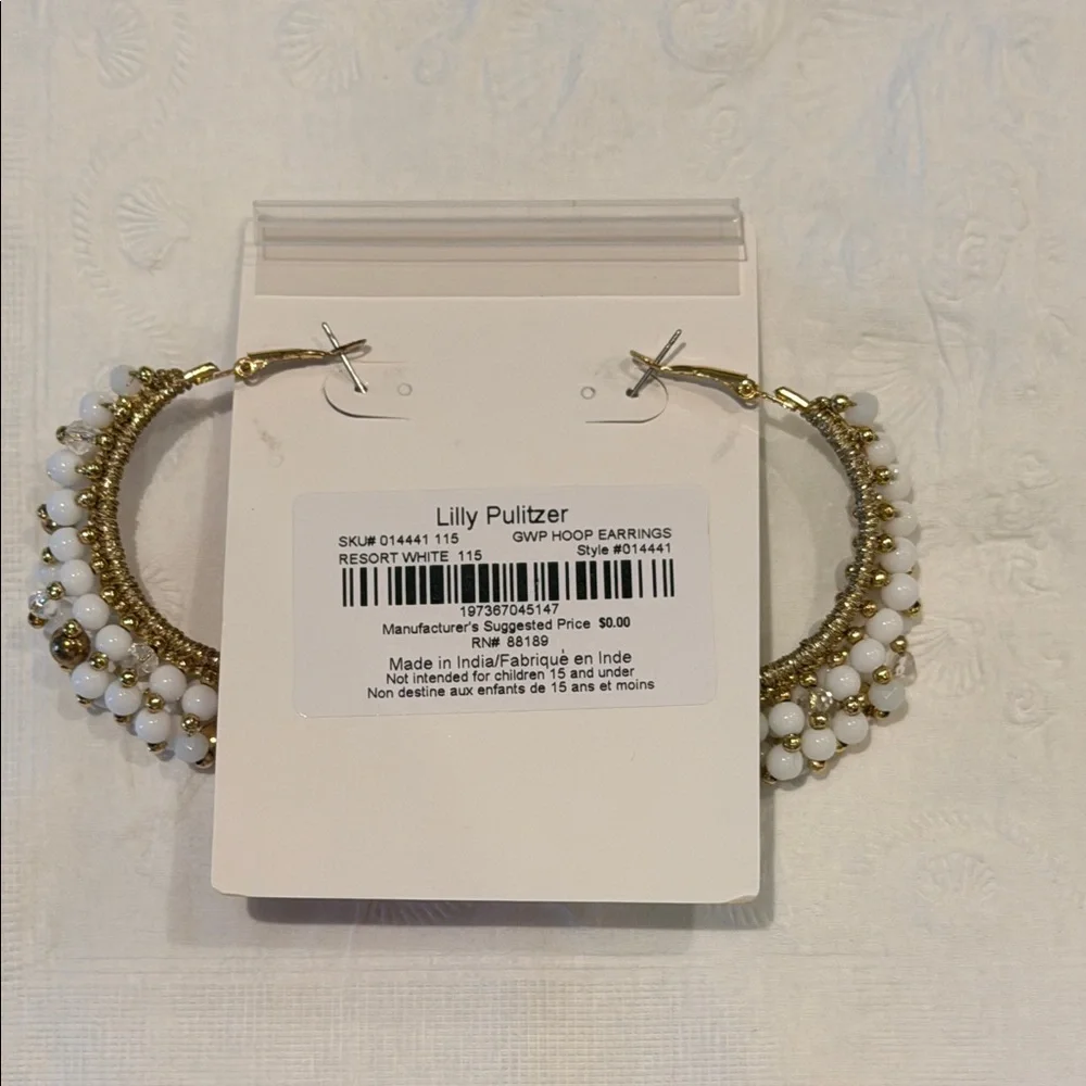 Lilly Pulitzer GWP Hoop Earrings - Resort White - Picture 2 of 3